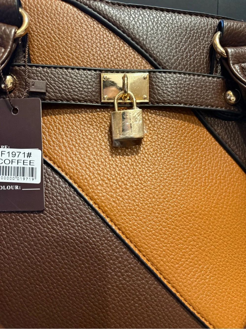 Tri-Tone Brown, Tan & Cream Colorblock Satchel